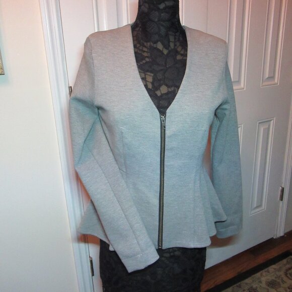TopShop Peplum V Neck Zip Front Jacket Heather Gray US 10 EUC Long Sleeve Blazer - Picture 3 of 16